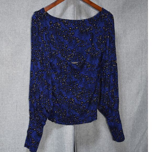 Free People We The Free Blue Floral Drape Front Long Sleeve Top Womens L - Picture 2 of 3